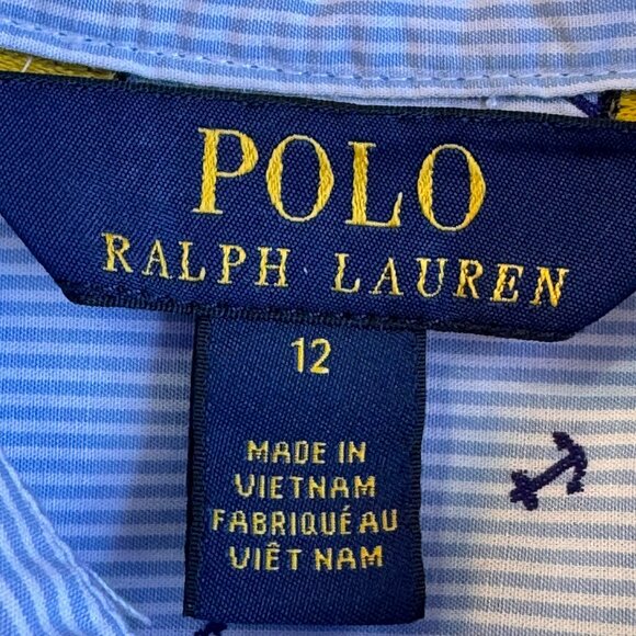 Polo Ralph Lauren Girls Dress Blue Stripe Anchor Print Preppy 2 Pockets Girls 12 - Picture 5 of 9